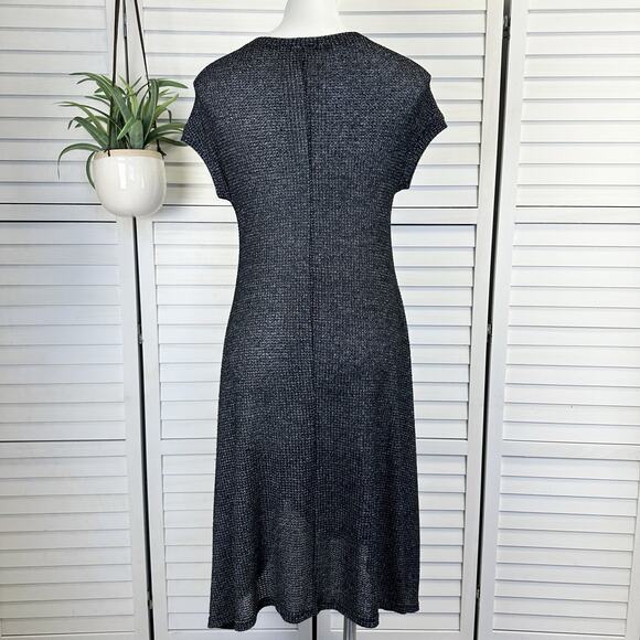 Comfy USA Black Gray Open Knit Dress Ruched Front Bow Unlined Womens Size XS‎ - Picture 4 of 6